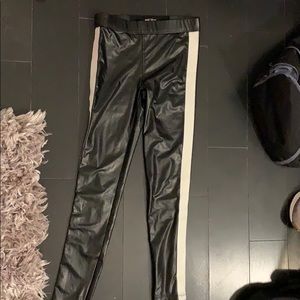 David Lerner Black Pleather Striped Leggings